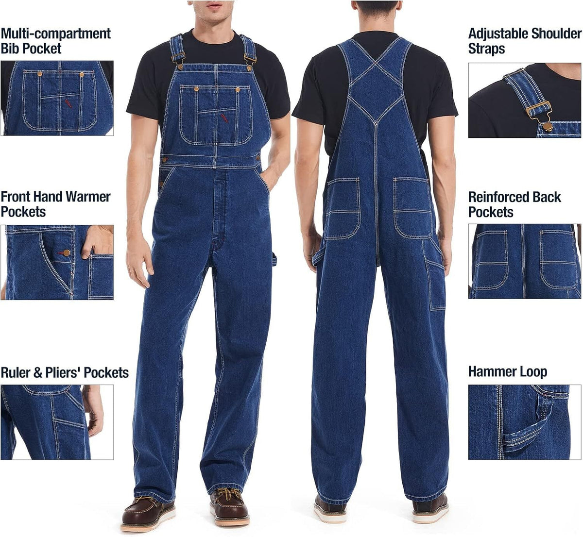 💝💝Last Day Promotion🔥Men's Denim Bib Overalls, Workwear with Adjustable Straps and Convenient Tool Pockets