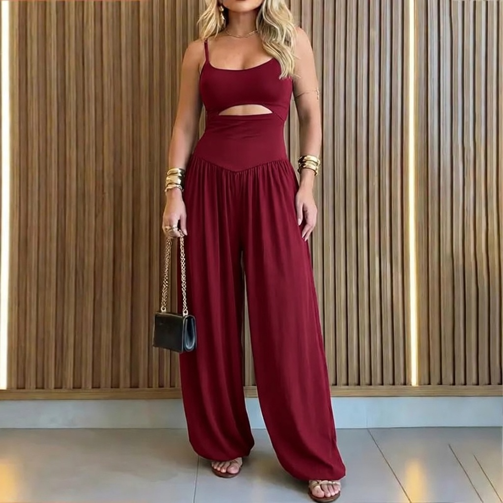 Women’s Backless Cut-Out Cami Jumpsuit with Pockets
