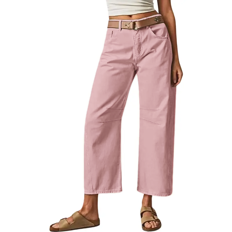 šLast Day Promotionā”- Solid Stitch Detail Mid Waist Crop Baby Barrel Pants
