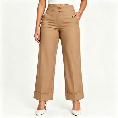 Women's Casual Solid Color Elastic Waist Button-Fly Pants