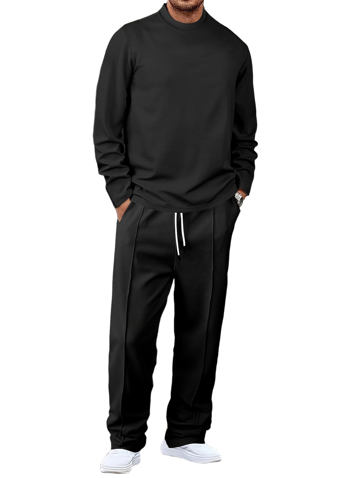 🔥Men'S Solid Color Waffle Casual 2pcs Set