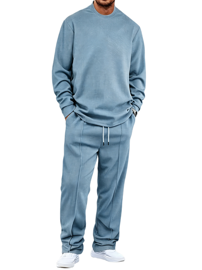 🔥Men'S Solid Color Waffle Casual 2pcs Set