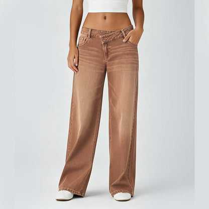 💝 Last Day Deal⏰ Flex Low-Rise Asymmetric Baggy Wide-Leg Washed Jeans with Zipper Pockets