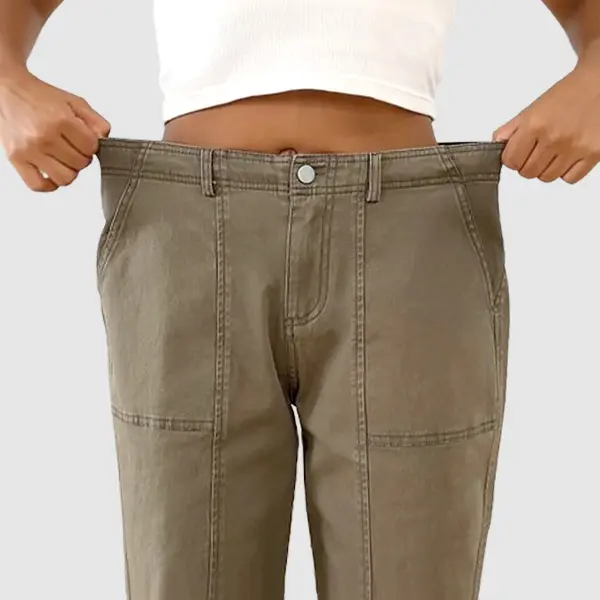 💝Last Day Promotion⚡- Solid Mid-Rise Baby Barrel Pants, High Stretch, Deep Pockets-6