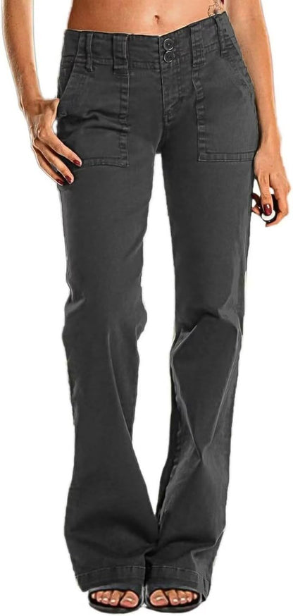 Double Button Mid Waist Straight Leg Pants