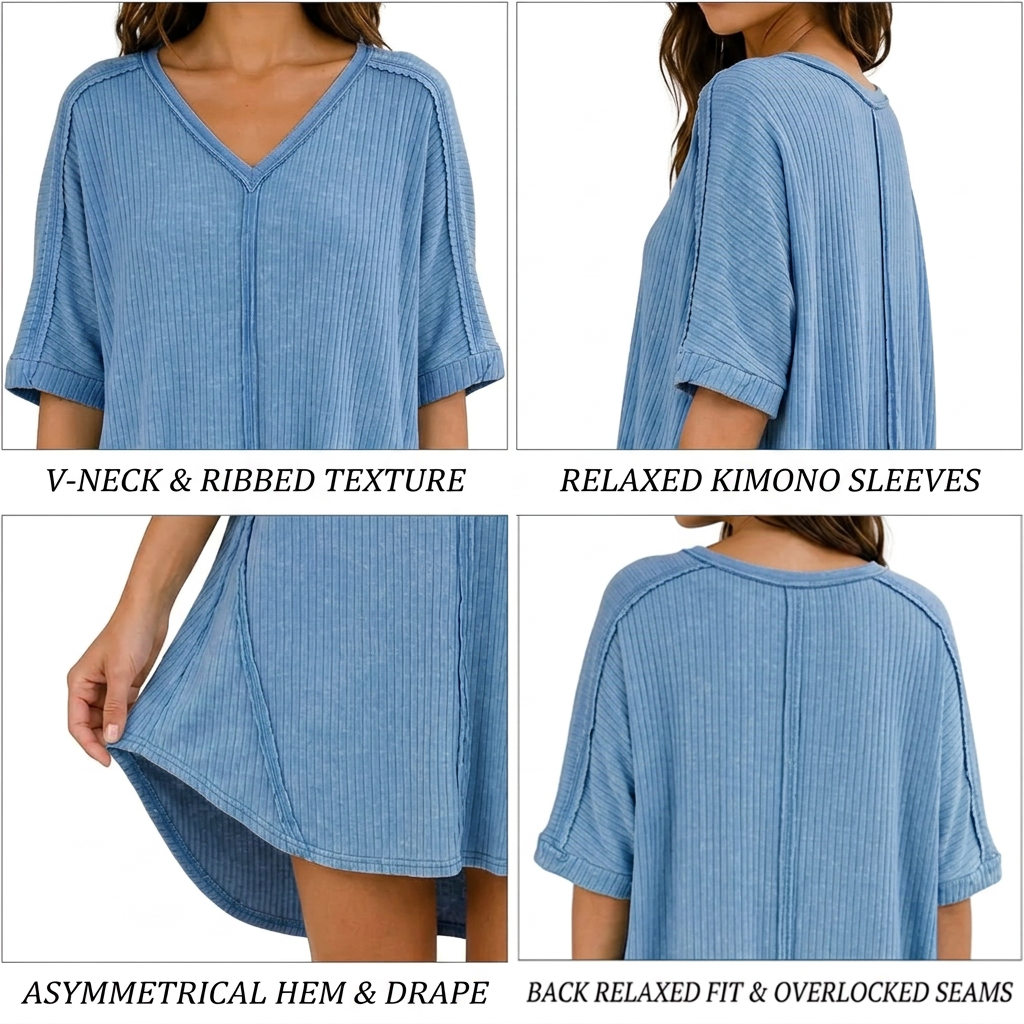 🚨Ends at Midnight ! – Women 's Acid-Washed V-Neck Casual Dressbed