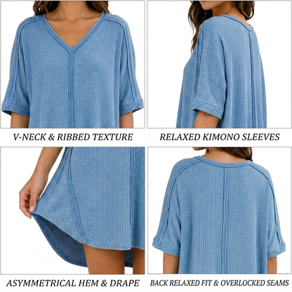 🚨Ends at Midnight ! – Women 's Acid-Washed V-Neck Casual Dressbed