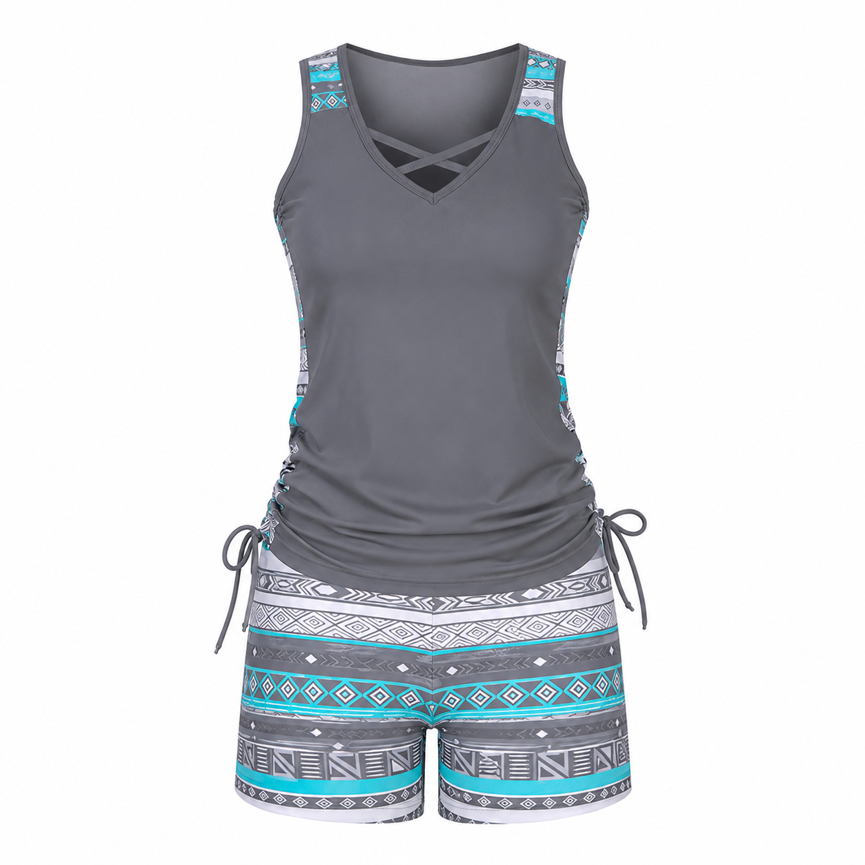 ⏰LAST DAY 90% OFF - Women's 2-Piece Tummy Control Tankini Set with Built-In Bra – Flattering Boho Swimwear with Shorts