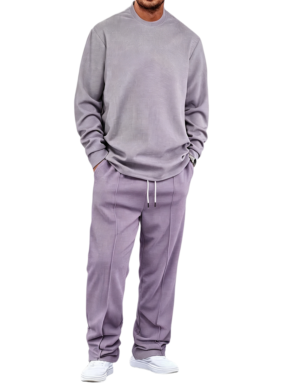 🔥Men'S Solid Color Waffle Casual 2pcs Set