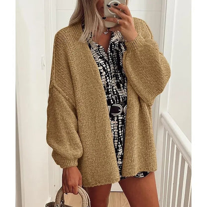 Women's Oversized Open Front Cardigan Sweater Fall Long Lantern Sleeve Lightweight Casual Knit Tops