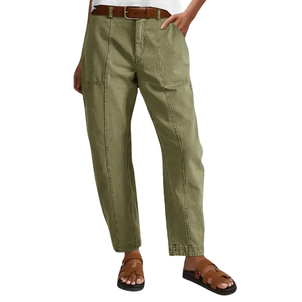 💝Last Day Promotion⚡- Solid Mid-Rise Baby Barrel Pants, High Stretch, Deep Pockets-6