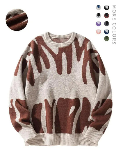 Unisex Men's Round Neck Drop Shoulder Hip Hop Sweater, Regular Fit All Over Print Long Sleeve Knitting Pullover, Drippy Outfits, Going Out Outfit