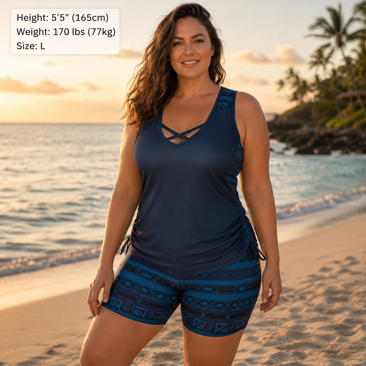 ⏰LAST DAY 90% OFF - Women's 2-Piece Tummy Control Tankini Set with Built-In Bra – Flattering Boho Swimwear with Shorts