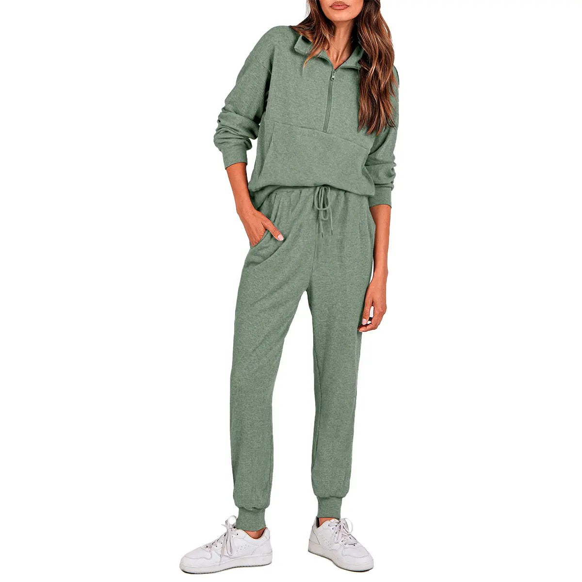 Women's 2-Piece Half-Zip Sweatshirt & Jogger Set – Soft, Relaxed Fit