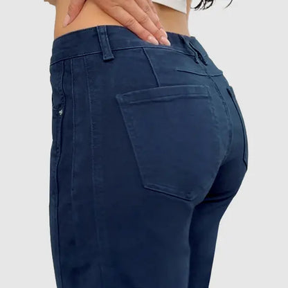 💝Last Day Promotion⚡- Solid Stitch Detail Mid Waist Crop Baby Barrel Pants