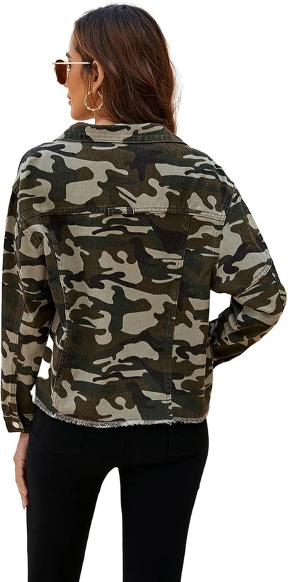 🔥Last day promotion⏰—Womens Washed Crop Denim Jacket With Pockets