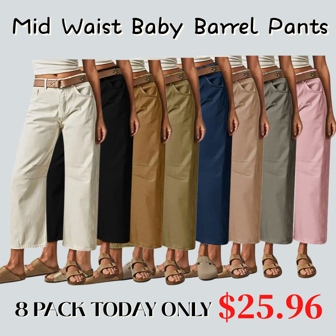 💝Last Day Promotion⚡- Solid Stitch Detail Mid Waist Crop Baby Barrel Pants