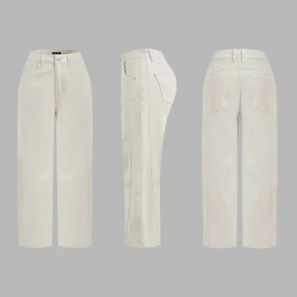 💝Last Day Promotion⚡- Solid Stitch Detail Mid Waist Crop Baby Barrel Pants