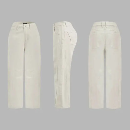💝Last Day Promotion⚡- Solid Stitch Detail Mid Waist Crop Baby Barrel Pants