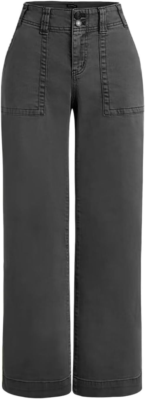 Double Button Mid Waist Straight Leg Pants