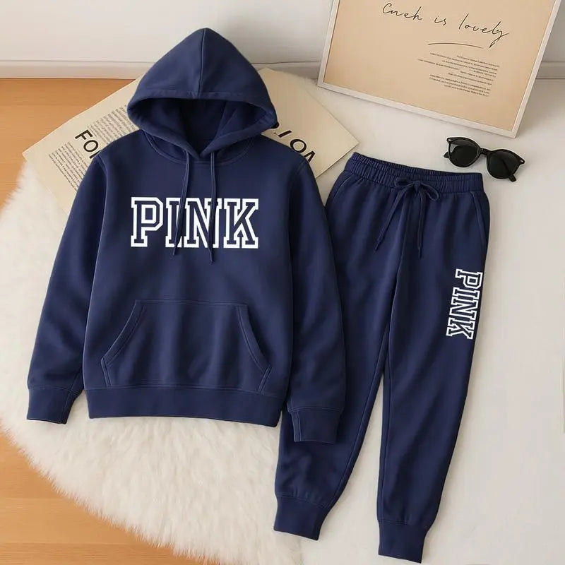 Women's Printed Hooded Sweatshirt And Drawstring Sweatpants Set