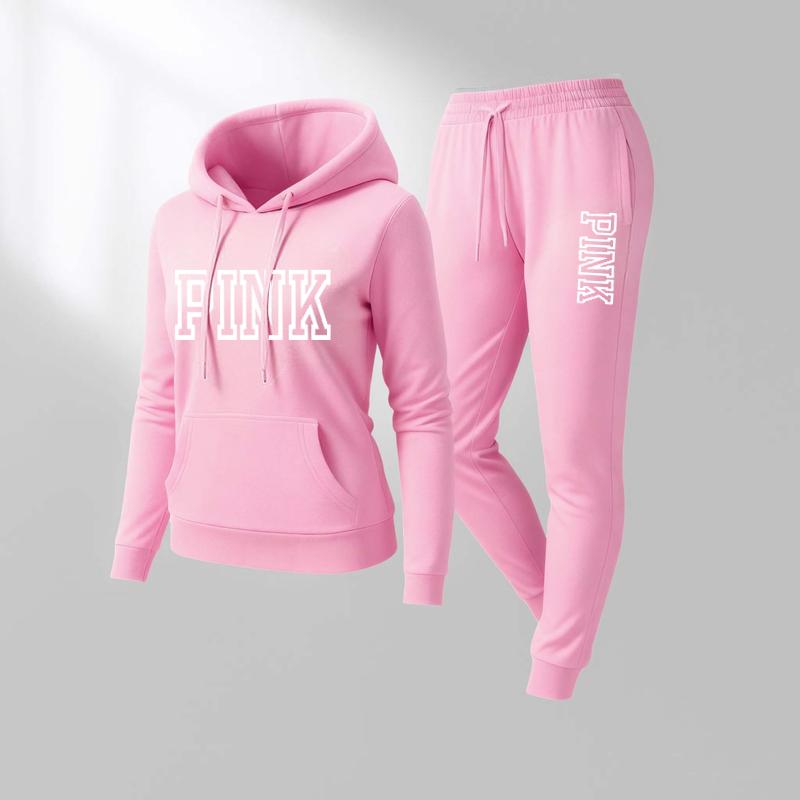 Women's Printed Hooded Sweatshirt And Drawstring Sweatpants Set