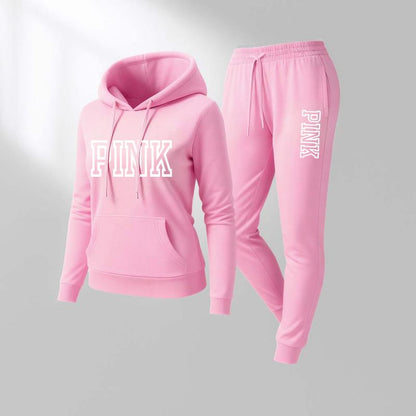 Women's Printed Hooded Sweatshirt And Drawstring Sweatpants Set