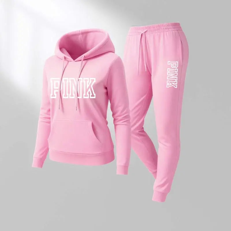 Women's Printed Hooded Sweatshirt And Drawstring Sweatpants Set