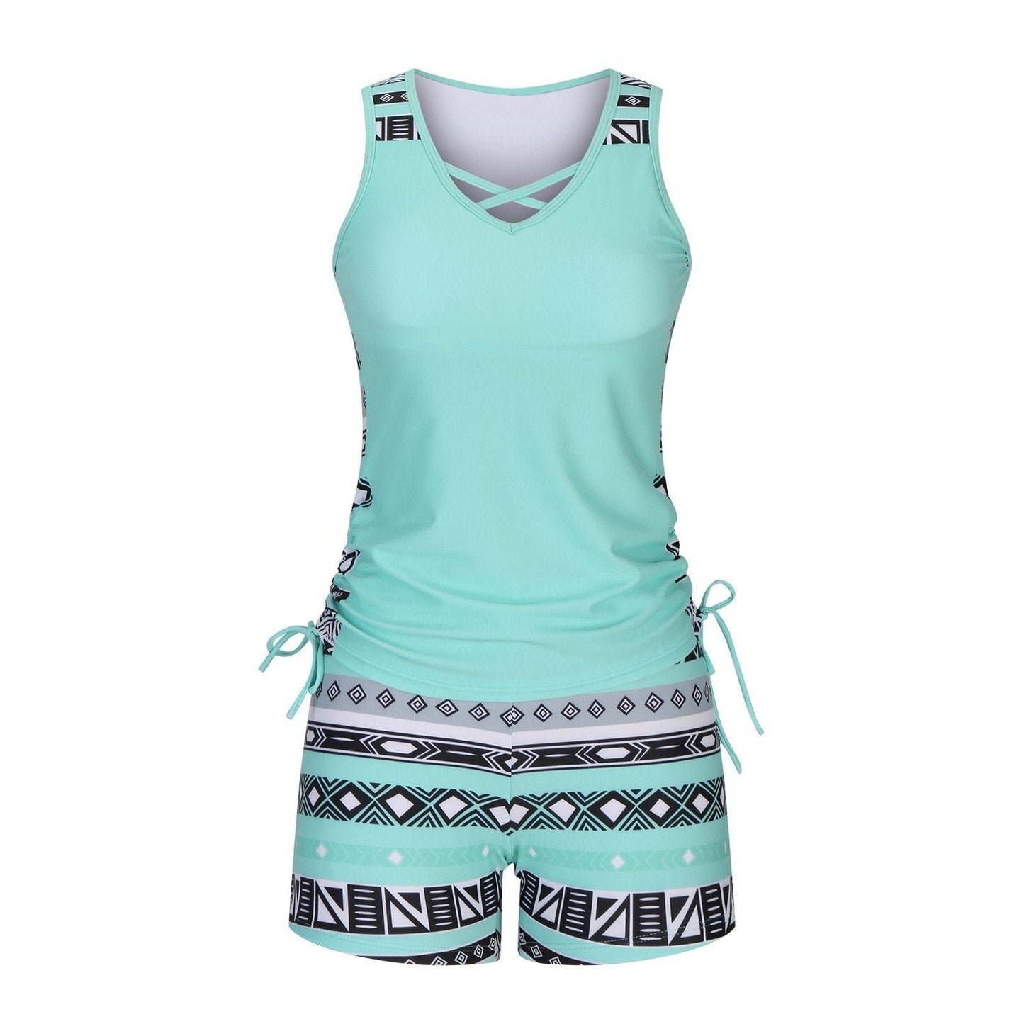 ⏰LAST DAY 90% OFF - Women's 2-Piece Tummy Control Tankini Set with Built-In Bra – Flattering Boho Swimwear with Shorts