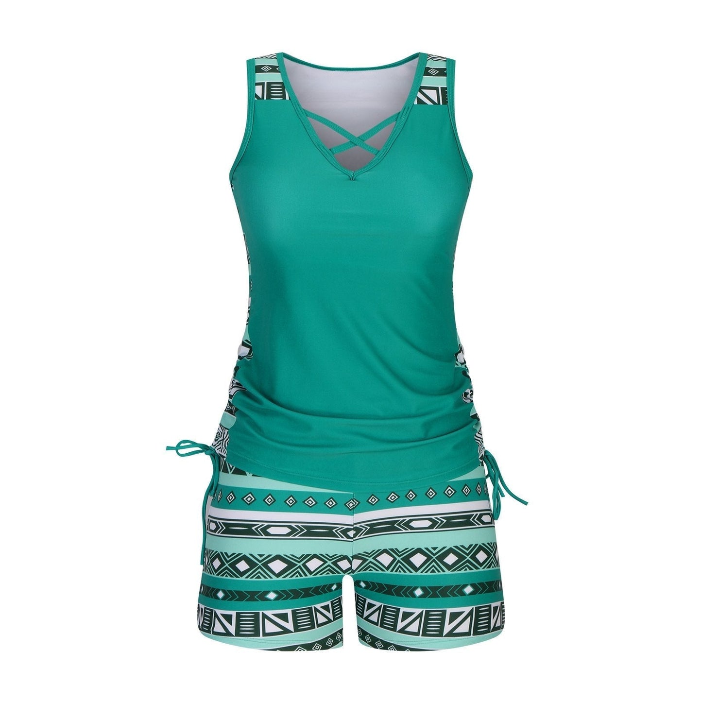 ⏰LAST DAY 90% OFF - Women's 2-Piece Tummy Control Tankini Set with Built-In Bra – Flattering Boho Swimwear with Shorts