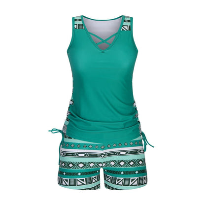 ⏰LAST DAY 90% OFF - Women's 2-Piece Tummy Control Tankini Set with Built-In Bra – Flattering Boho Swimwear with Shorts