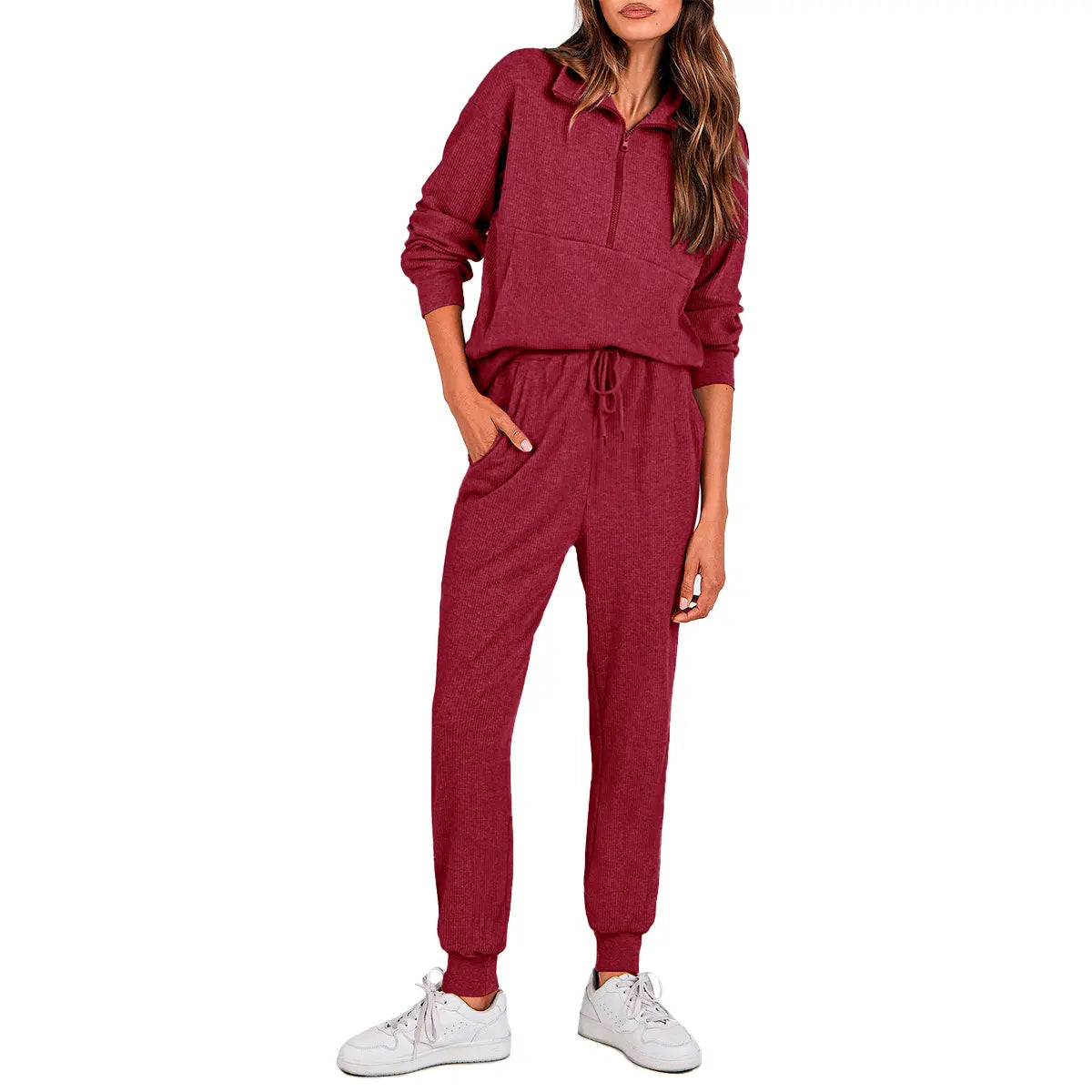Women's 2-Piece Half-Zip Sweatshirt & Jogger Set – Soft, Relaxed Fit