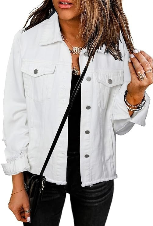 🔥Last day promotion⏰—Womens Washed Crop Denim Jacket With Pockets