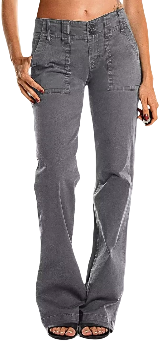 Double Button Mid Waist Straight Leg Pants