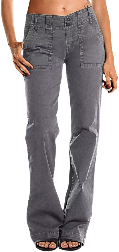 Double Button Mid Waist Straight Leg Pants