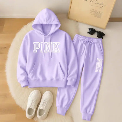 Women's Printed Hooded Sweatshirt And Drawstring Sweatpants Set