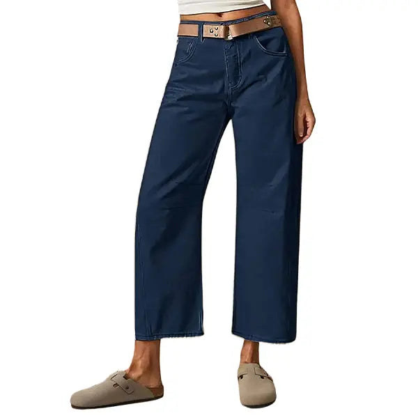 💝Last Day Promotion⚡- Solid Stitch Detail Mid Waist Crop Baby Barrel Pants