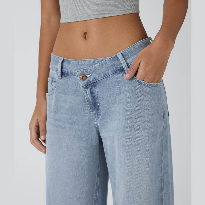 💝 Last Day Deal⏰ Flex Low-Rise Asymmetric Baggy Wide-Leg Washed Jeans with Zipper Pockets