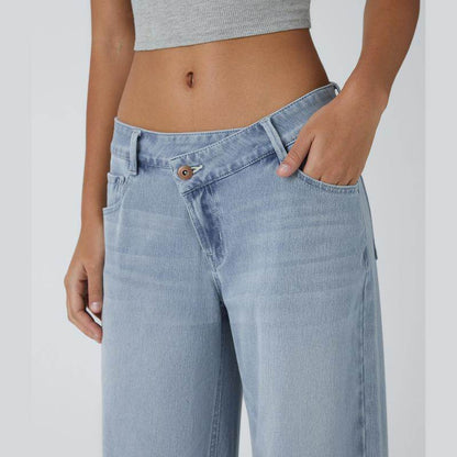 💝 Last Day Deal⏰ Flex Low-Rise Asymmetric Baggy Wide-Leg Washed Jeans with Zipper Pockets