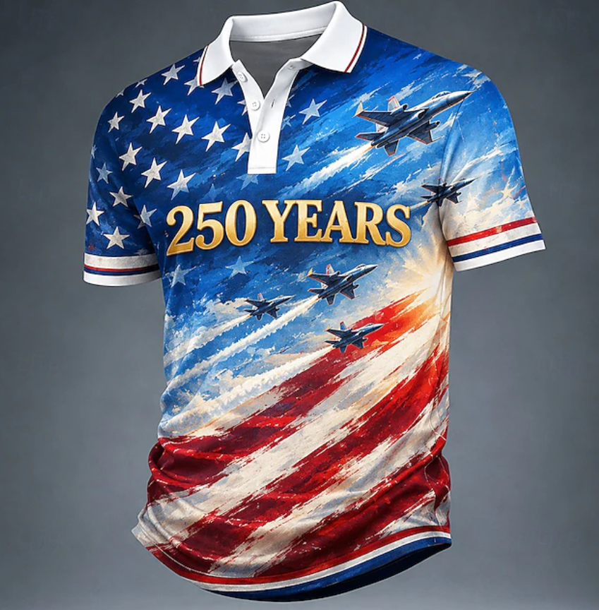4th of July 2026 250th Men's American US Flag Polo Shirts Short Sleeve Polo Shirts 