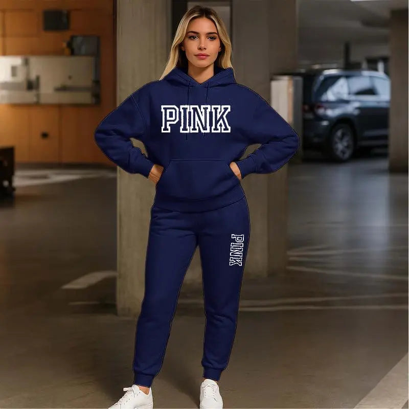 Women's Printed Hooded Sweatshirt And Drawstring Sweatpants Set