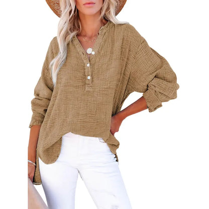 🔔Last Few Hours – Act Fast ! Womens Casual Button V Neck Long Sleeve Shirts Oversized Solid Blouses Tops