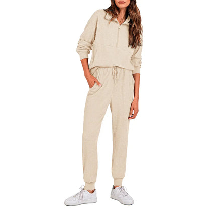 Women's 2-Piece Half-Zip Sweatshirt & Jogger Set – Soft, Relaxed Fit