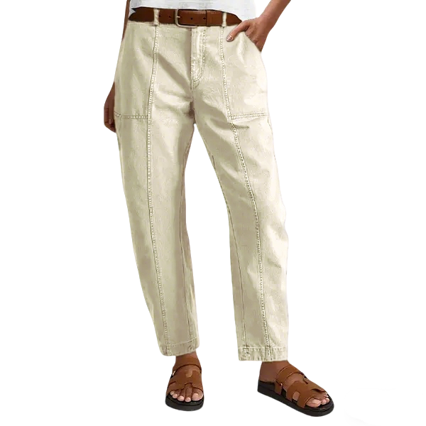 💝Last Day Promotion⚡- Solid Mid-Rise Baby Barrel Pants, High Stretch, Deep Pockets-6