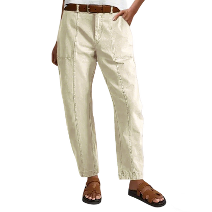 💝Last Day Promotion⚡- Solid Mid-Rise Baby Barrel Pants, High Stretch, Deep Pockets-6