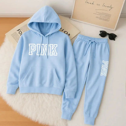 Women's Printed Hooded Sweatshirt And Drawstring Sweatpants Set