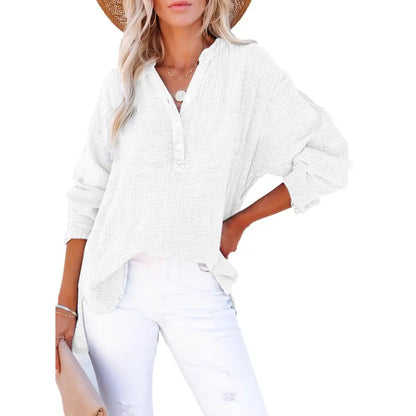 🔔Last Few Hours – Act Fast ! Womens Casual Button V Neck Long Sleeve Shirts Oversized Solid Blouses Tops