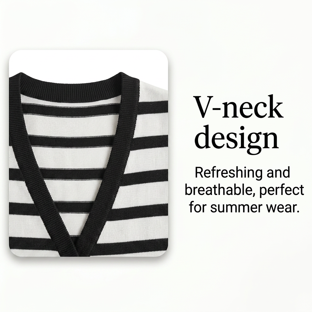 📢Last Call – Don't Miss Out ! Women's Striped Print Button Front V Neck Crop Sweater Vest Casual Sleeveless Knit Top