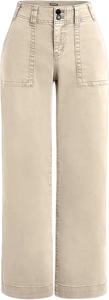 Double Button Mid Waist Straight Leg Pants