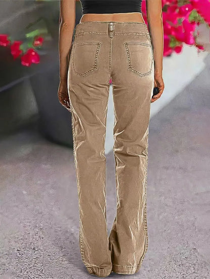 Double Button Mid Waist Straight Leg Pants
